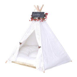 Outdoor Pet Tent: White Cotton Canvas Conical Teepee Pet Tent Collapsible Portable 06-0937 www.gmtpet.ltd