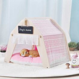 Indoor Portable Lace Tent: Pink Lace Teepee Small Animal Dog House Tent 06-0959 www.gmtpet.ltd