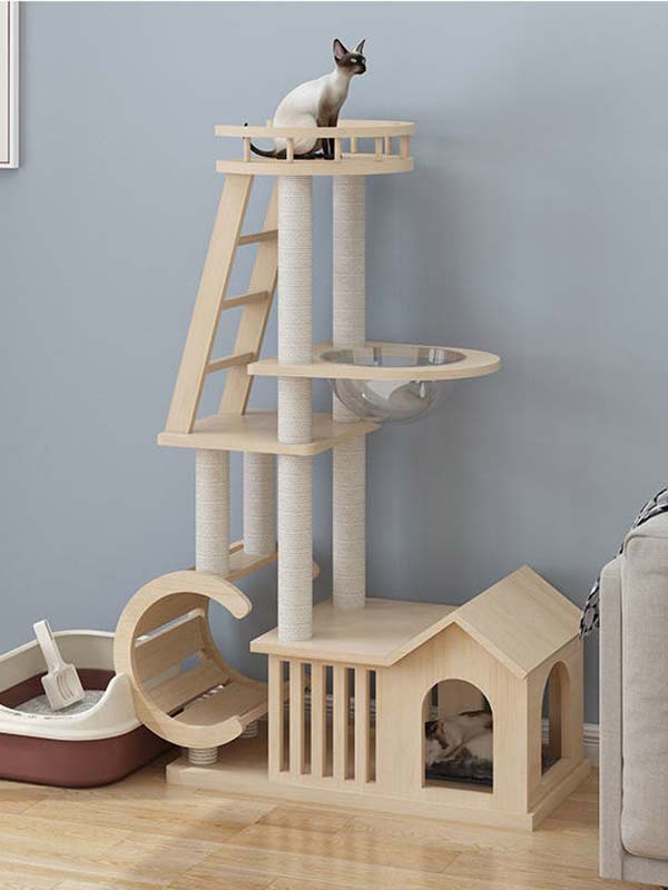 Árvore de gato moderna | Torre de gato de madeira OEM | Estrutura de escalada para gatos em madeira 105-213 www.gmtpet.ltd